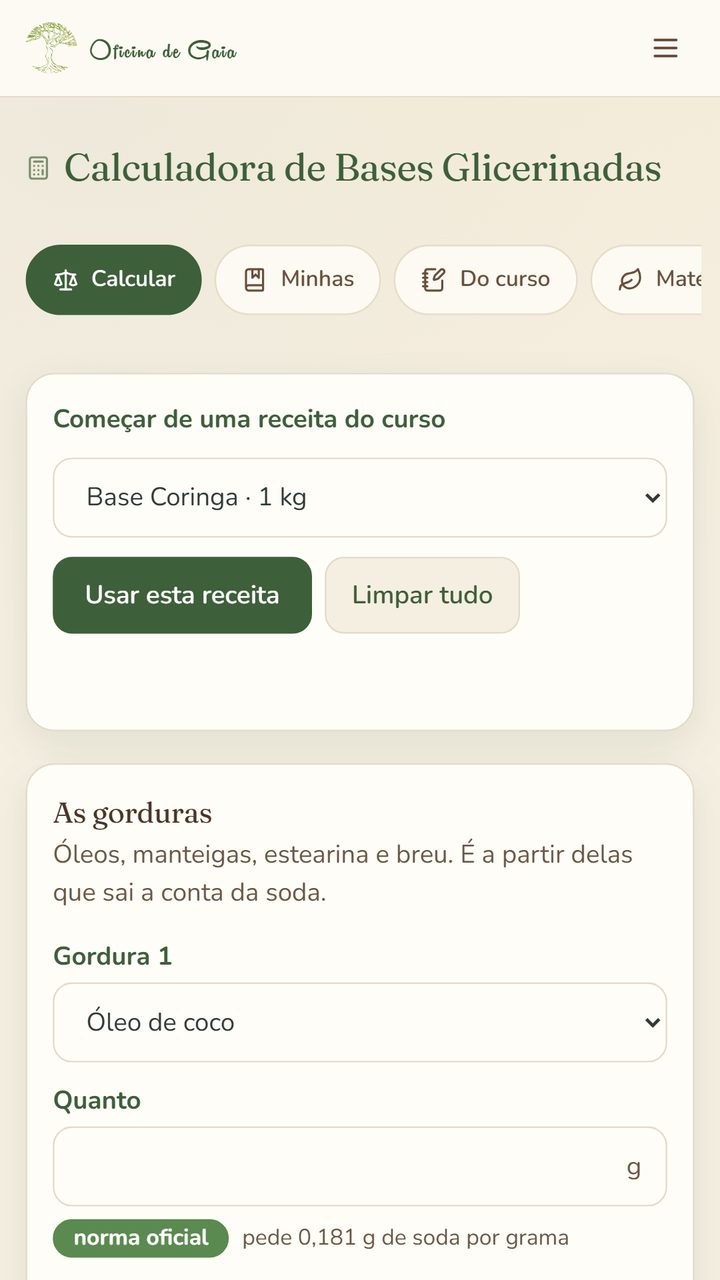 Calculadora de Saponificação da Escola de Gaia